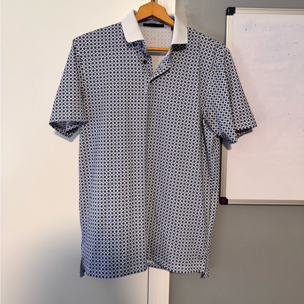 Men's Blue Patterned Polo Shirt Greyson snowflake design